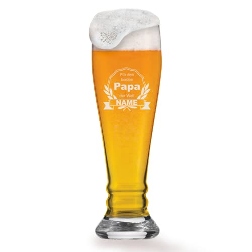 GRAVURMACHER® Vaso de cerveza de trigo con grabado – SCHOTT ZWIESEL – Bavaria 0,5 l – para el mejor papá del mundo – Regalo para el día del padre – Regalo de cumpleaños como hombre (motivo del día del