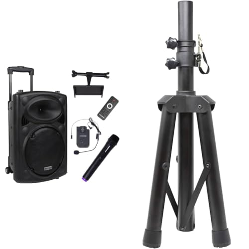 DYNASONIC - Dynapro 12’ (última generación) Altavoz portátil Sistema Audio Profesional Potencia 700W & Soporte para Altavoces Dynapro. Trípode para Equipos Profesionales