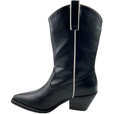 Steptoes Ladies Soft Faux Leather Pull On Western Cowboy Mid-Calf Boots Size Uk 3-8 (UK 5/Black) Cover