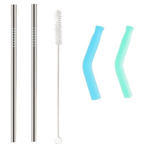 2 packs Reusable stainless steel Straw set (2 pieces straws + 1 c...