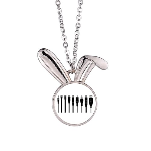 Collier pendentif lapin avec câble de chargement noir pour smartphone