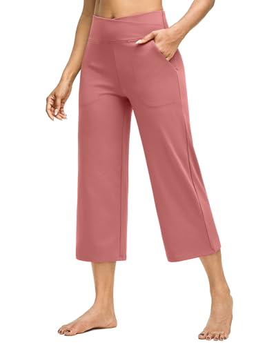 Image of G4Free Capri Pants for Women Wide Leg Yoga Dress Capris with Pockets Cross Loose Casual Work Crop Pants