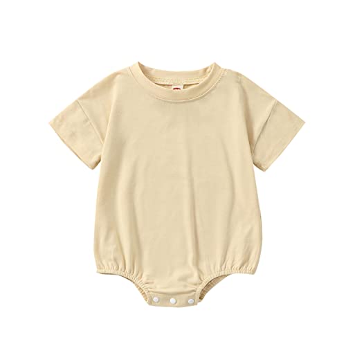 Image of Merqwadd Baby Boy Girl Bubble Romper Infant Oversize Plain Crewneck T-Shirt Bodysuit Tops