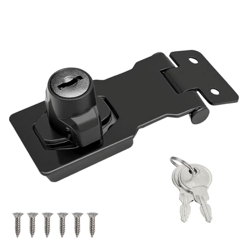 Wopanxye ツイストノブキー付きドア補助錠, ブラック 防犯南京錠留め金, ステンレススチール製クラスプバックル 用途 ゲート, ガレージドア, 木製シェッド, 収納ボックス, ネジ穴式, 3インチ