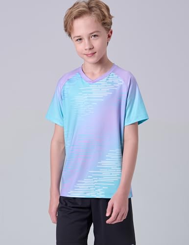 Image of 5 Pack Youth Boys Athletic Dry Fit T Shirts | Lightweight Short Sleeve Tees, Comfy Stretch, Regular Fit, for Teen Kids, Running Soccer Back to School
