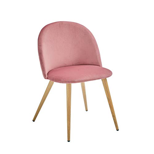Symylife Dining Chairs Set of 2, Fashion Kitchen Room Chair Upholstered Velvet Chairs Leisure Side Chairs with Metal Legs, Rose