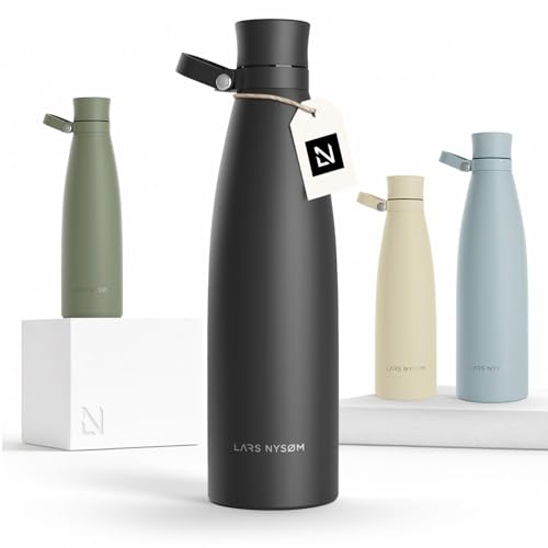 Image of LARS NYSOM Stainless Steel Insulated Water Bottle 25oz 34oz | Insulated Thermo Flask for Hot and Cold Beverages | Leakproof Drinking Bottle (Carbon Black, 33.9oz)