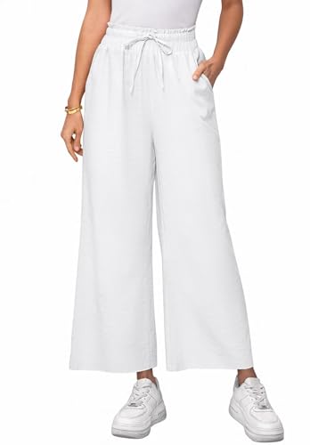 Women's Linen Pants Relaxed Fit High Waisted Boho Chic Ankle Pants Summer Beach Vacation Wide Leg Trousers