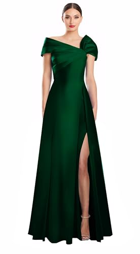 Image of Off Shoulder Satin Formal Dresses Long A Line Evening Party Prom Dresses for Women EA002