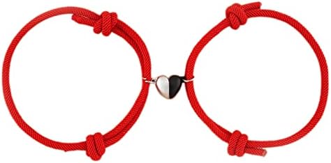 Colorful Love Heart Bracelets Set Braided Rope Mutual Attraction Relationship Astronaut Adjustable Cord for Boyfriend Girlfriend Couples Jewelry-Red
