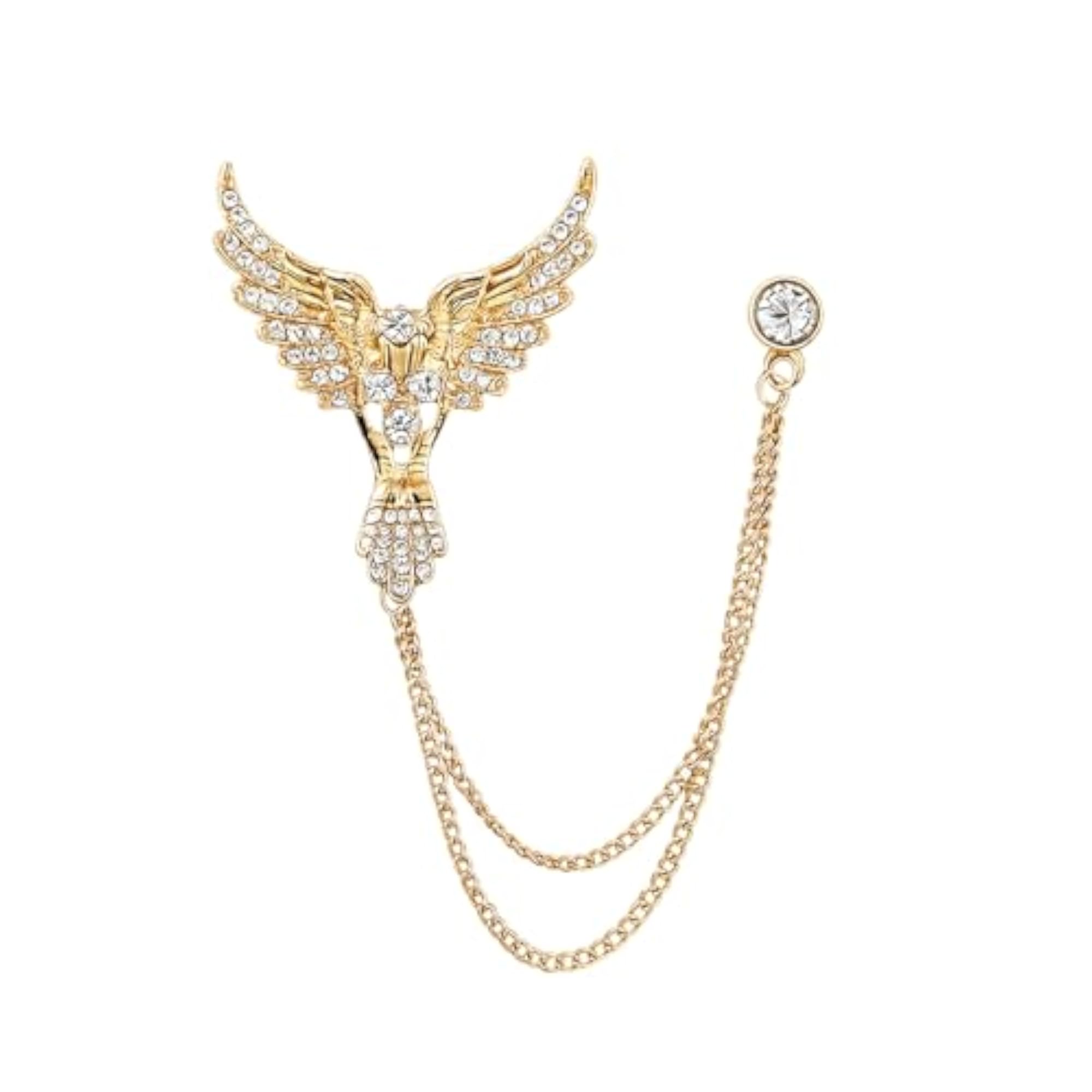 Men's Suit Shirt Stud Lapel Pin with Crystal Chain, Elegant Design