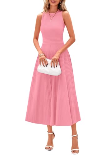 Image of PRETTYGARDEN Spring Casual Dresses for Women 2026 Summer Business Work Midi Sleeveless A Line Pleated Cocktail Dress