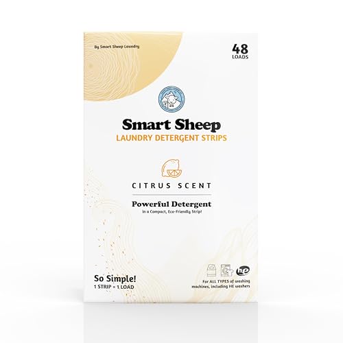 Smart Sheep - Laundry Strips - Laundry Detergent Strips - Detergent Strips for Sensitive Skin - Convenient Eco Friendly & Plastic Free - Perfect for Travel & Camping (48 Count (Pack of 1), Citrus)