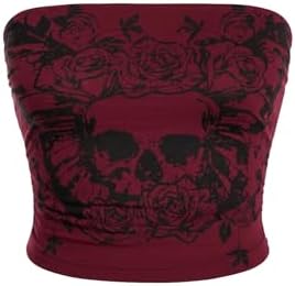 SOLY HUX Women's Y2k Goth Tube Crop Top Skull Print Strapless Sleeveless Bandeau Tops