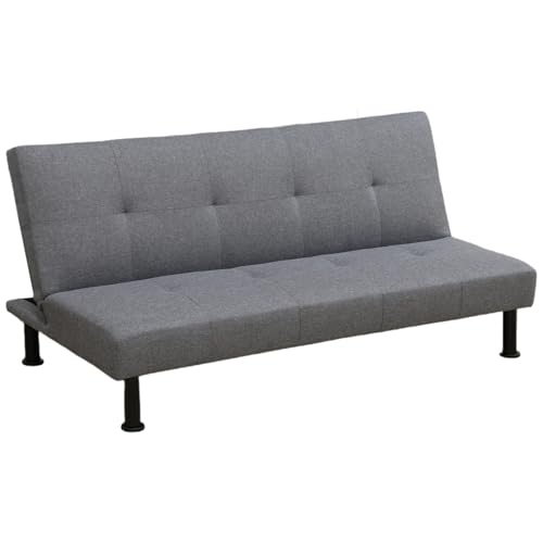 byepica Sofá cama convertible de lino gris con respaldo copetudo, marco de madera, ahorra espacio, ideal para invitados