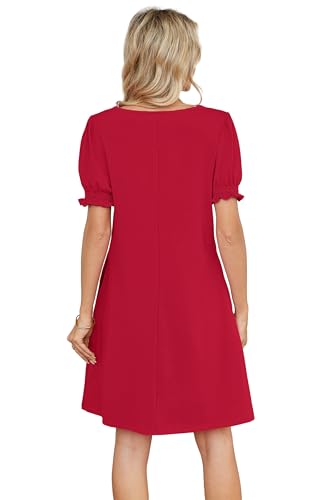 Image of RUMIA Summer Dresses for Women 2025 Casual Cute Square Neck Puff Short Sleeve Dress with Pockets
