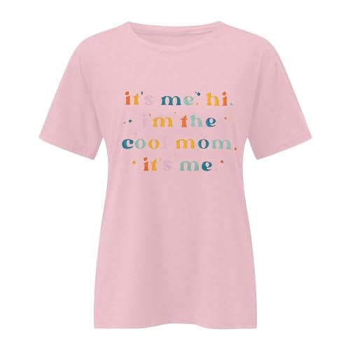 t\'s Me Hi I\'m The Cool Mom It\'s Me Shirts for Women Shirt Women Mama Letter Print Tee Casual T-Shirt Natural Light Beer - Thumbnail 3