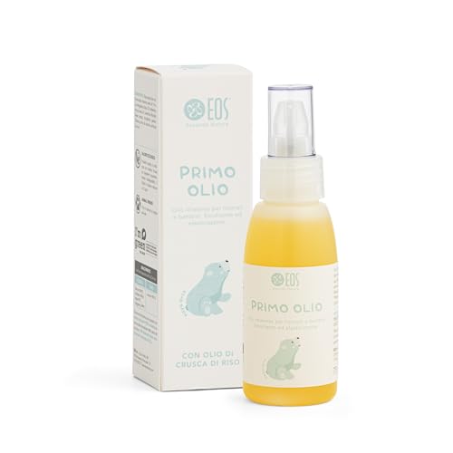 EOS NATURA Primo Olio – Olio Idratante Viso Corpo per il Massaggio di Neonati e Bambini – Emolliente Elasticizzante – Con Oli di Crusca di Riso, Calendula e Mandorle Dolci - Il Mondo di Babu - 75 ml