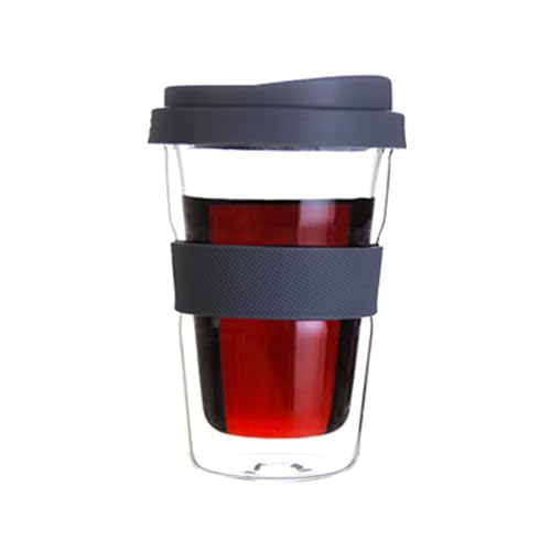 soulnioi Coffee Glass with Heat-Resistant Silicone Nonslip Coffee Cup Sleeve 350ml Double Wall Insulated Travel Cup with Silicone Lid for Tea Espresso,Juice for Cafe&Office&Home Coffee Glass 300ML