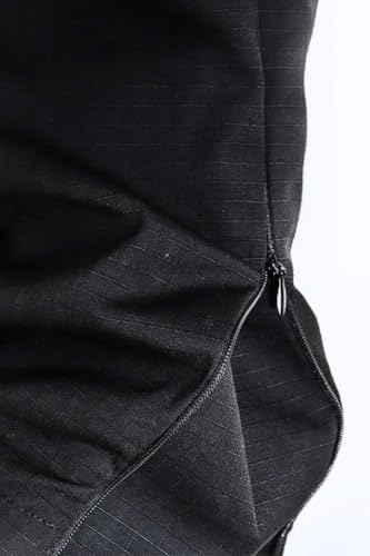 Image of URBAN MONKEY Ripstop Cargo Pants / / Black 65% Polyester 35% Ripstop Solid Relaxed Fit True to Size Full Length Contrast Stitch Detailing Button and Zip Closure with Belt Loops 12 Functional Pockets