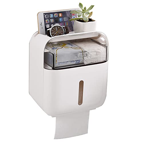HMAKGG Portarrollos De Papel Higienico con Dispensador De Toallitas, Portarrollos para Papel Higienico Adhesivo Sin Taladrar Accesorios De Baño Soporte De Rollo De Cocina Pared Blanco Cover