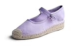 Feversole Womens Wedge Espardril, Alpargatas de Yute con Cuña y Piso de Cuerda Natural con Hebilla Al Tobillo y Punta Cerrada Mary Jane de Lino Color Lila 41