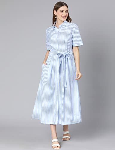 Image of oxolloxo Women Cotton Half Sleeves Shirt Style Party Dress