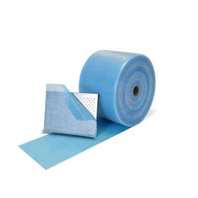Luftpolsterfolie selbstklebend, 400mmx100lfm, 100 my (BxLxStärke), blau transparent, 40qm/Rolle, 1 Rolle