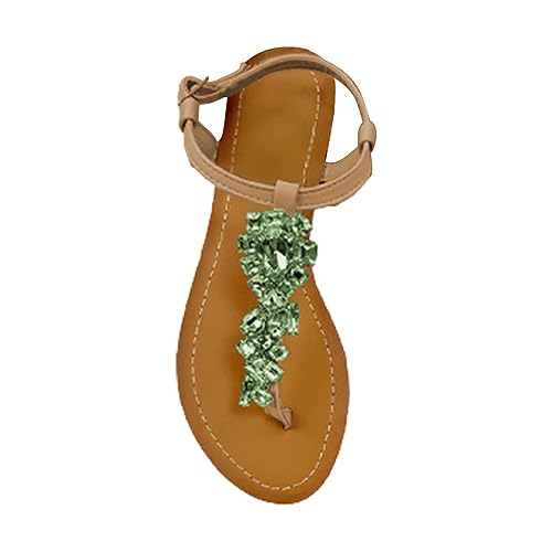 SHOBDW Sandalia Mujer Cómodo Versátil Casual Sandalias Y Zapatillas De Verano Para Mujer Planas Antideslizantes Con Imitación Bohemias Espiga Vestir Piscina Elegantes Flip Flops Playa Chanclas Verde