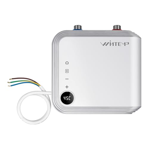Calentador de agua instantáneo de 230 V, 5,5 kW, WINTEMP, sin enchufe, indicador de temperatura LED, calentador de agua instantánea para cocina y baño, agua caliente instantánea para lavabo de mano.