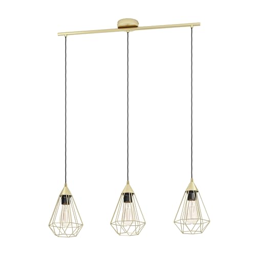 Eglo lampada a sospensione Tarbes, a tre luci, in metallo in ottone spazzolato, illuminazione per tavolo da pranzo e soggiorno, presa E27, L 79 cm