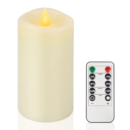 Image of 3x6 Flickering Flameless Candles Set of 1,6 inch Real Wax LED 600 Hours Battery Candles with Timer Remote,Control for Wedding Party Indoor,Ivory
