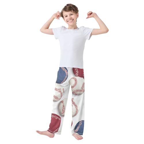 ZZXXB Colorful Baseball Boys Long Pants Soft Trousers Elastic Waist Kids Lounge Bottoms with Pockets S-XL3