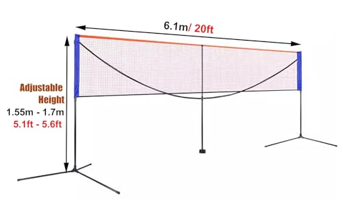 Generico Supporto Portatile per Rete da Badminton e Tennis - Telaio da Allenamento da 20 Piedi per pallavolo, Pickleball e Tennis, Include Borsa per Il Trasporto - Regolabile e Resistente per Sport a