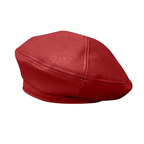 Fin86 Men Women Fashion Hats For Fall,Women Beret Hat Faux Leather Beret French Beret Artist Beret Cap Wine, One Size #TOP2