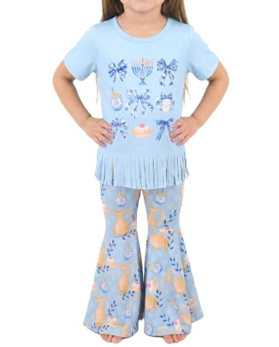 Image of Unique Baby 2 Piece Girls Bell Bottom Leggings Outfit with Short Sleeved Shirt Kid and Toddler Clothes Set
