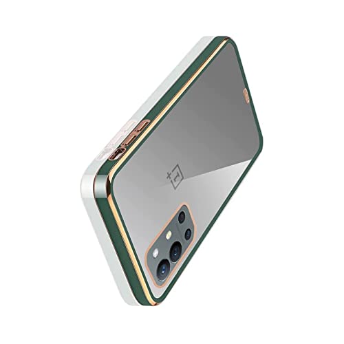 Image of OnePlus 9R Ultra Hybrid Chrome Case, Solid Gold Border Scratch Protection Bumper TPU Transparent Anti-Slip Mobile Back Cover for OnePlus 9R 01 - Green