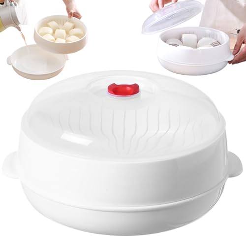 Pineeseatile Microondas para Verduras, microondas de 7, 9 Pulgadas, plástico Redondo de Calidad alimentaria para cocinar con Tapa y Bandeja para Uso Diario