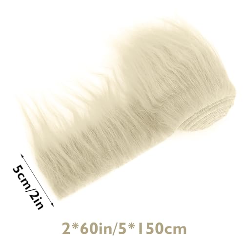 Shaggy Plush Faux Fur Fabric Precut Strips 2x60inch Beige Fur Fluffy Fuzzy Craft Fur for Gnomes Beard Santa Claus Hair Dwarf Cosplay Costume DIY Craft Christmas Decoration