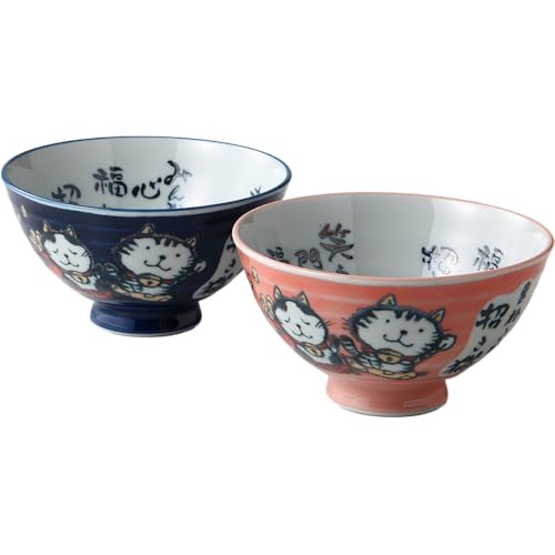 エールネット(Ale-net) 飯碗 ご飯茶碗 W11.5×D11.5×H6cm 招き猫 飯碗ペア 陶器 美濃焼 日本製