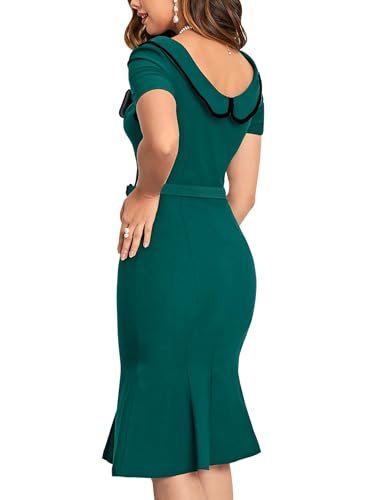 MUXXN Women's Retro 60s Sailor Collar Short Sleeve Pinup Cocktail Work Mermaid Dress with Belt2