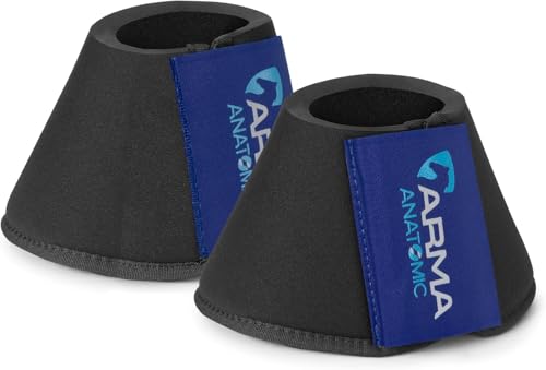Image of Shires Arma Neoprene Bell Boots - Anti-Spin Double Lock Shock Absorbing Horse Overreach Boots Navy /X-Full