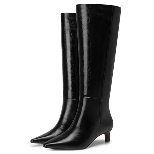 Women's Knee High Boots: 1.96 Inch Kitten Heel Pointed Toe Booties - Wide Calf Tall Boots for Women, 2025 Sexy Fashion Trendy Heel Boot for Work, Night out, Party3