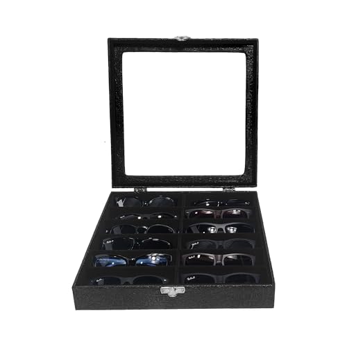 Estojo Porta Óculos 12 Casulos Preto Com Interno Aveludado Preto Caixa Organizador Maleta para Óculos