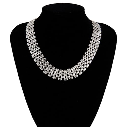 Artmiss Silver Chunky Choker Necklace Statement Wide Chain Necklace Jewelry for Women4