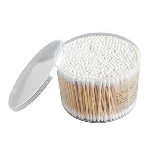 Tofficu Hisopos de Algodón Mango de Bambú de Doble Cabeza, 300 Unidades en Caja, para Desmaquillar y Limpiar Oídos, Multiusos en Belleza y Cuidado Personal