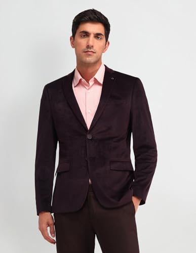 Image of Arrow Men's Red Textured Notch Collar Long Sleeve Formal Polyester Slim Fit Blazer