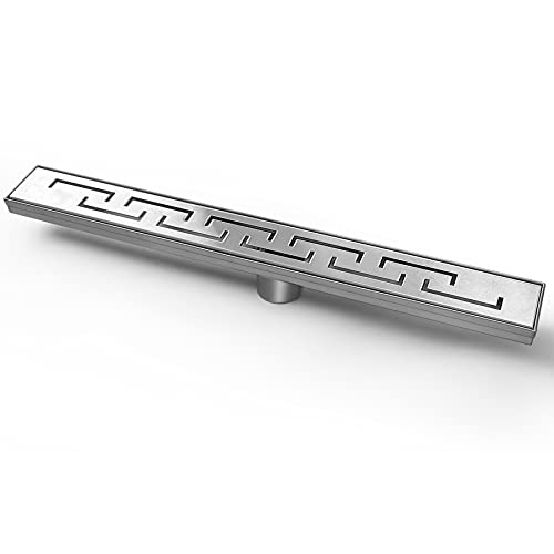 BESTTEN 24 Inch Linear Shower Floor Drain, Fiocco Style Grate Insert, Adjustable Leveling Feet, Hair Strainer, CUPC Certified, 304 Stainless Steel