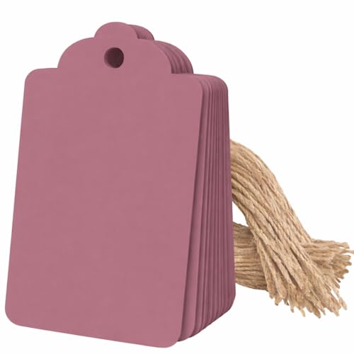 Image of CVANU 100pcs Premium Color Tag Blank Hanging with Pre-Punched Hole Tags for DIY Crafts, Gift Wrapping, Labelling & Writable Decorative Tags for All Occasions (2.85in X 1.7in) Brownish Pink