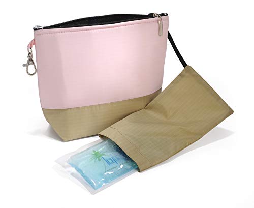 IcyBag Insulated Cooler Bag with Gel Pack for Medicine, Makeup and Snacks (Pink/Tan)